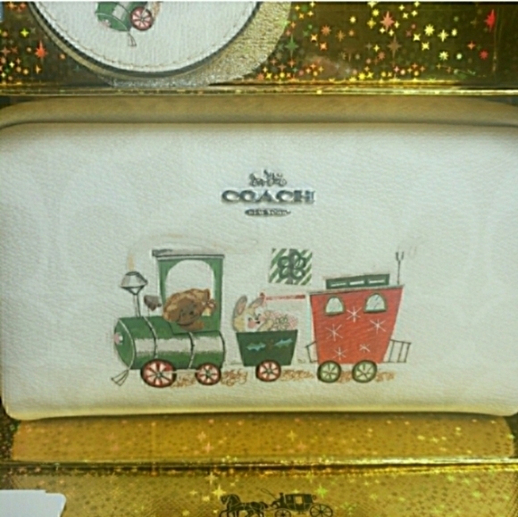 NWT Coach Cosmetic Bag + Mirror Train Boxy Christmas Holiday Train - Picture 2 of 12